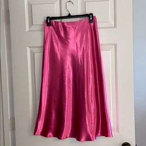 Pink Satin Midi Skirt NWT